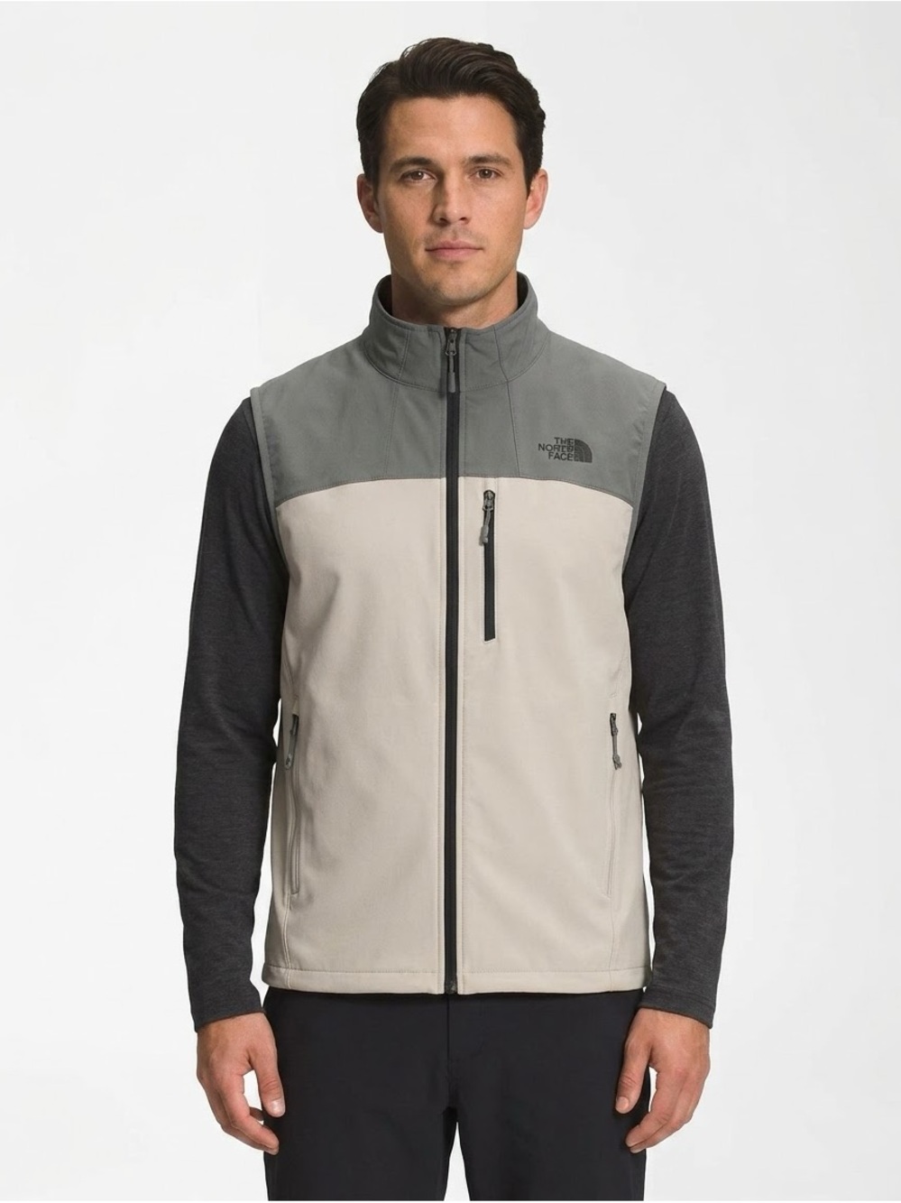 The North Face Mens Medium Apex Bionic Softshell Vest Colorblock Green Beige